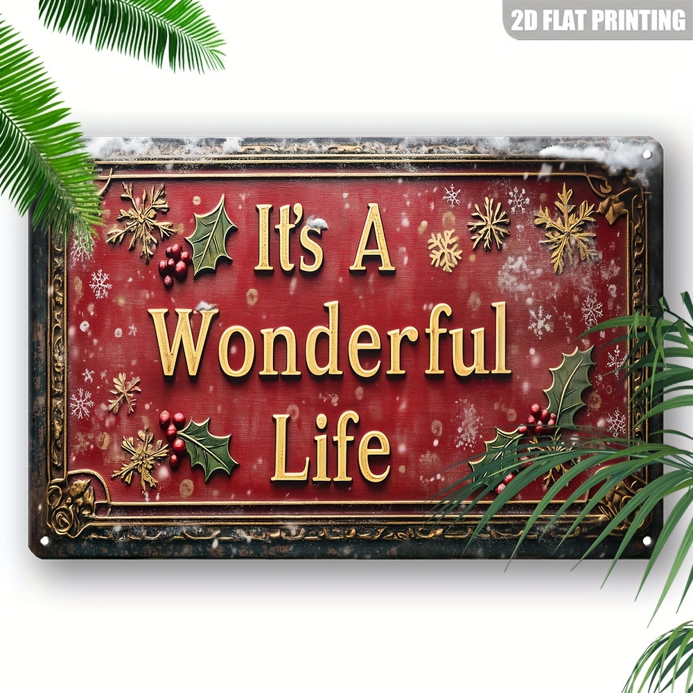 TEMU 2d Flat Decorative Signs & Plaques, 1pc Vintage Metal Sign - A Wonderful Life - Christmas Theme - Versatile Use - English Language - Wall Patio