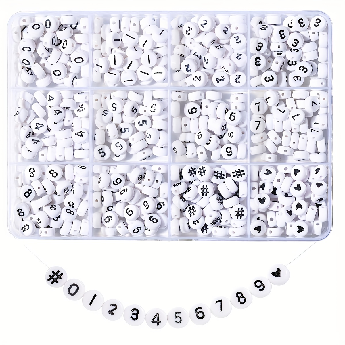 E-shop 420+ Stk. 0-9 Acryl Digital Perlen 12 Fächer Box Runde Perlen Armband Freundschaft Schmuckherstellung (4X7Mm Box, Weiß)