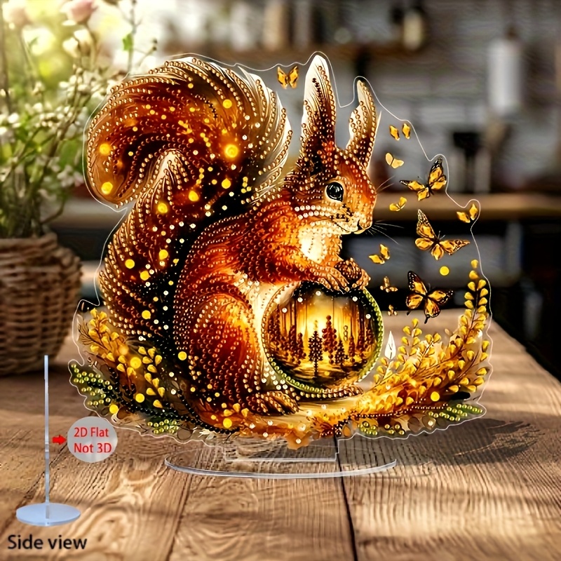 2d Flat Print, Diy Kit With Base - Squirrel And Design, Sparkling Acrylic Rhinestones, Ideal For Living Room, Study, Or Bedroom Decor - Handcrafted Gift In A Vibrant Gift Box, 2d Flat