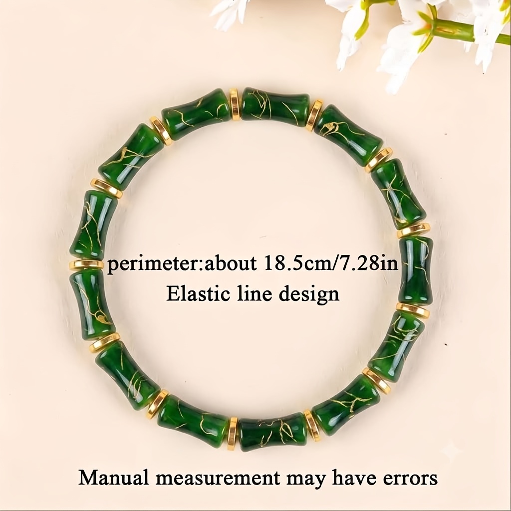 TEMU 1pc Pulsera Elástica de Bambú con Dorada y Verde Profundo Estilo Chino - Unisex, Elegante e para Uso Diario, Regalo Ideal para Familiares y en