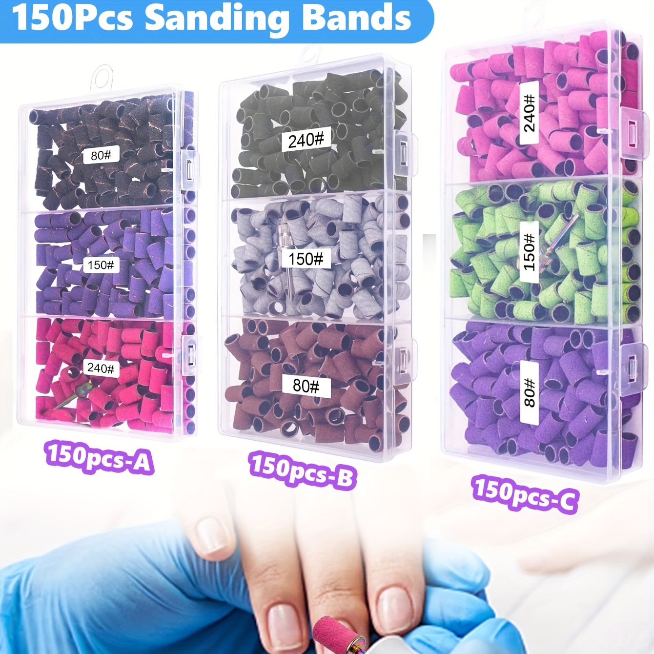 

150pcs Sanding Bands For Nail Drill Sanding Bands#80#150#240 210pcs Color Coarse Fine Nail Sanding Bands 1pc Nail Drill Bits 3/32" Bits Portable Storage Box Set