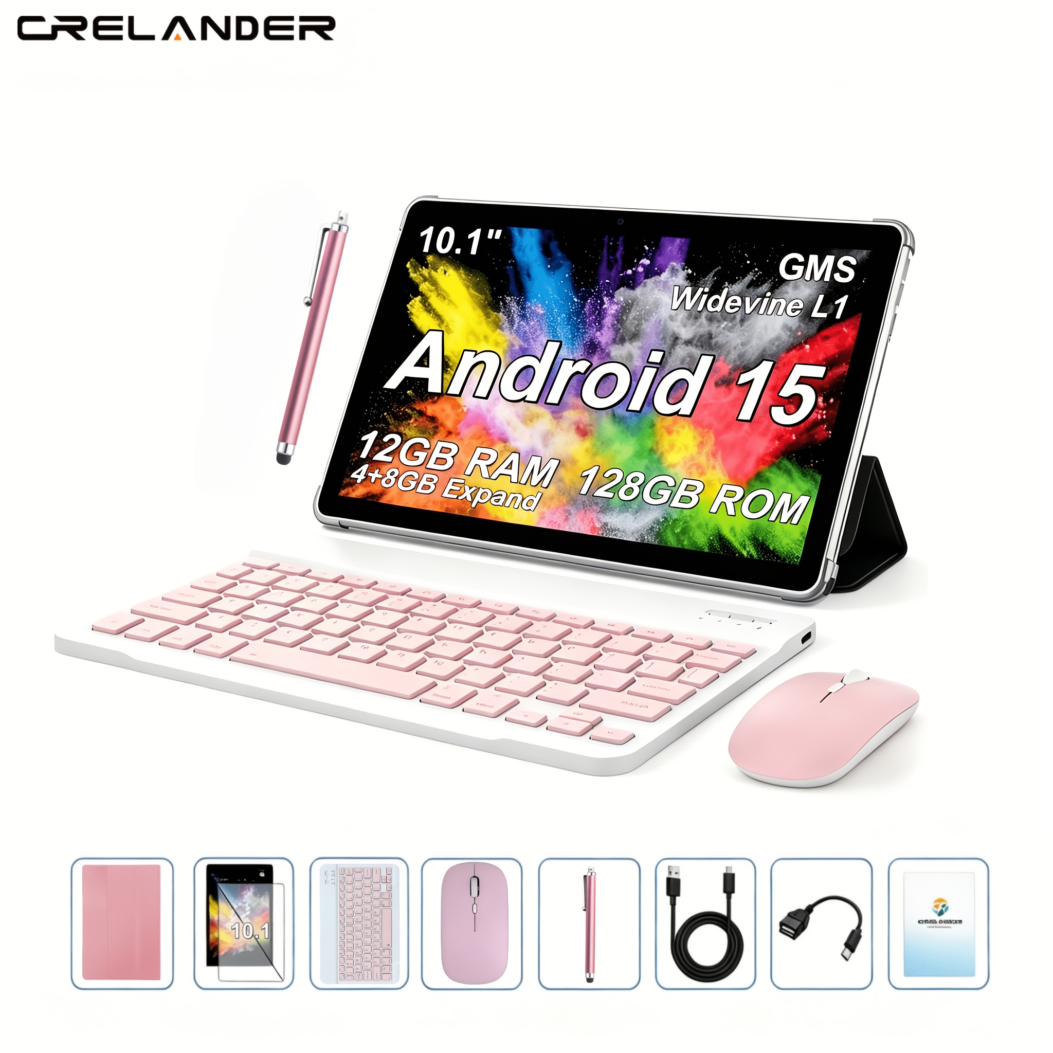 Image of Crelander 15 Tablet 2-in-1, 10.1inch Display, 128gb Rom, 12gb(4+8gb Expand) , 1280*800px Resolution, 5000mah Battery, With Case, Keyboard, Mouse, Cable, Otg, , Gms, L1, Tablet Pc, 15 Pad