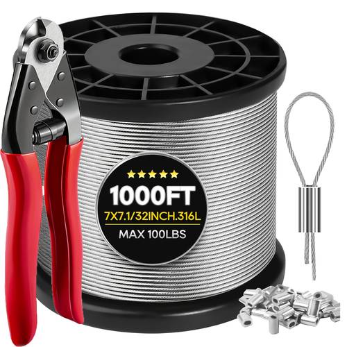 wire rope crimping tool set 1 32 100ft 200ft 400f 600ft 800ft 1000ft steel 7x7 strand core wire rope with red cutting shears set suitable for garden decorations decking installation picture hanging