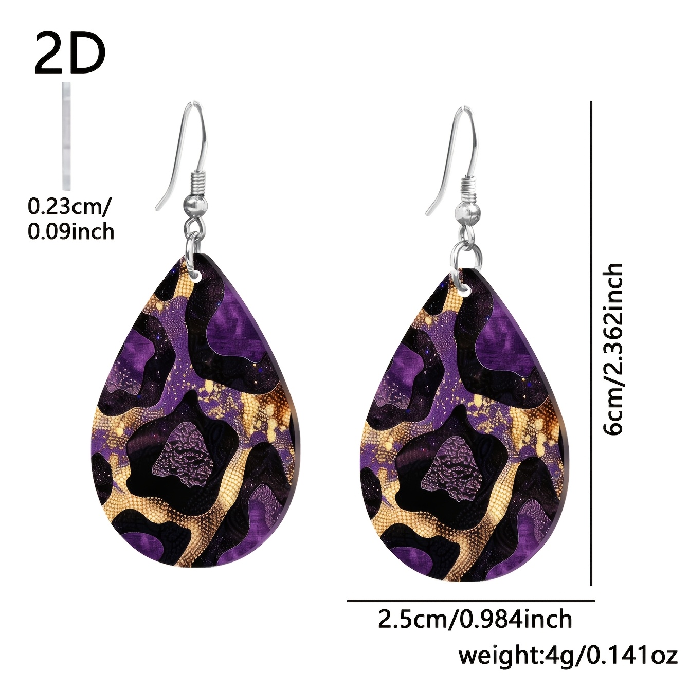 Women's Purple Golden Leopard Pattern Acrylic Pendant Earrings
