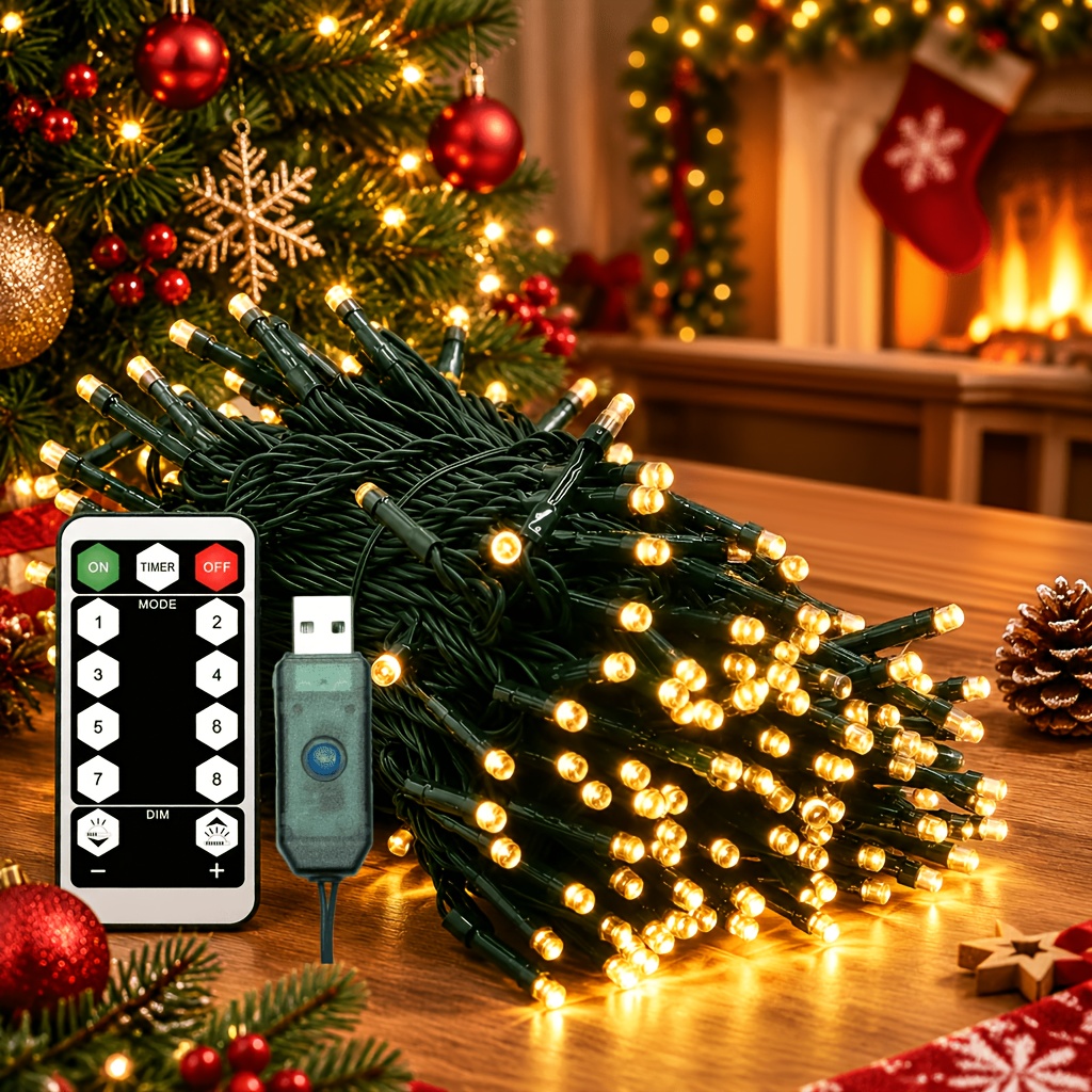 TEMU 8-function Usb Dark Green String Lights F5 Fairy Lights With Remote Control, Fairy Lights, 50/100/200 Leds Available, Indoor Decorative String