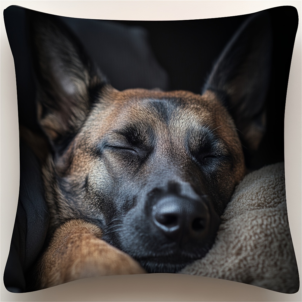 

1pc Vintage Belgian Malinois Throw Pillow Cover, Polyester, Machine Washable, Zipper Closure, Woven, Double-sided Print For Home Decor, Suitable For Room Types - No Insert