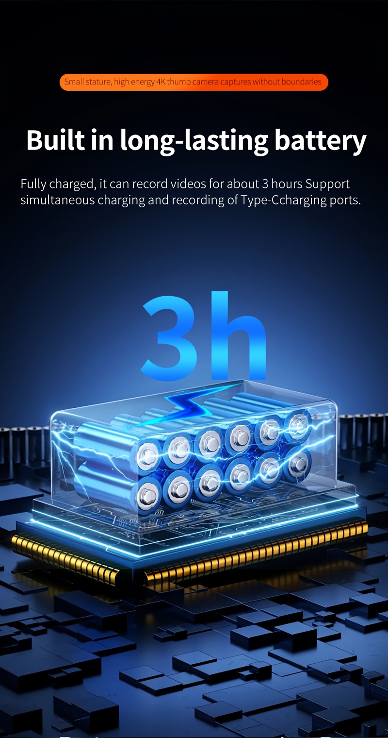 1 4K Thumb Camera | Portable High-Definition WiFi Camera for Cycling, Hiking, Outdoor Activities, and Daily Life Recording, PC Material, Rechargeable Lithium Battery, TF Card Storage