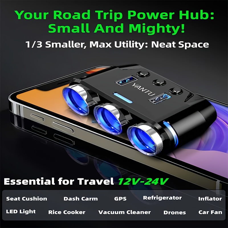 

-socket Car Charger With Led Voltage Display & Dual Usb Car Plug Lighter Fasting Charging Adapter - 12v/24v All Car Devices! B39 Wired Voltage