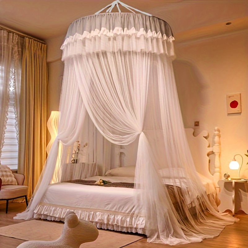 

Elegant Princess-style Large Dome Mosquito Net With Lace Detailing - Includes Stand, Machine Washable, Polyester