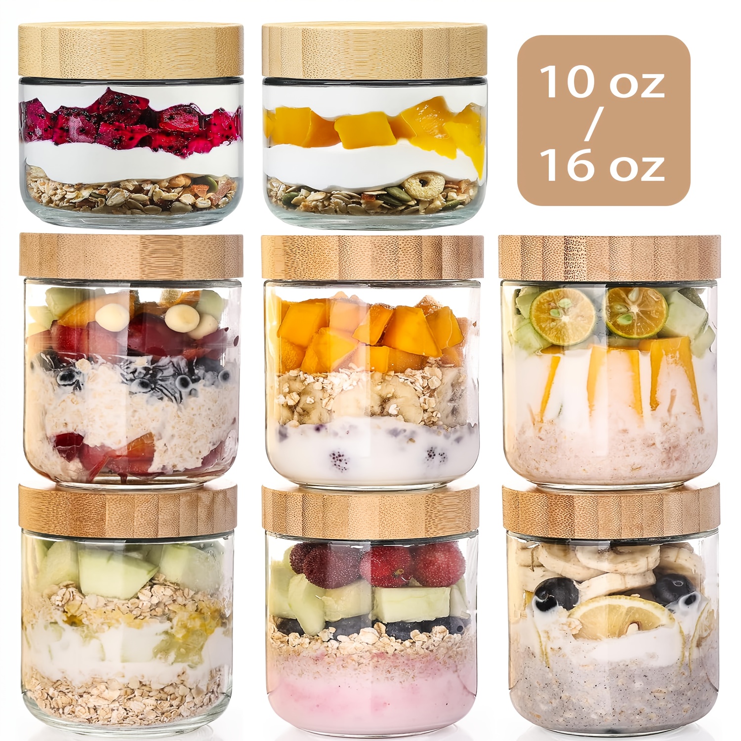 TEMU 2/4 Packs Overnight Oats Containers With Lids, Jars With Airtight Lids For Meal Prep, Wide Mouth Mason Salad Jars, Storage Container For Yogurt Chia Snacks Spice Sugar