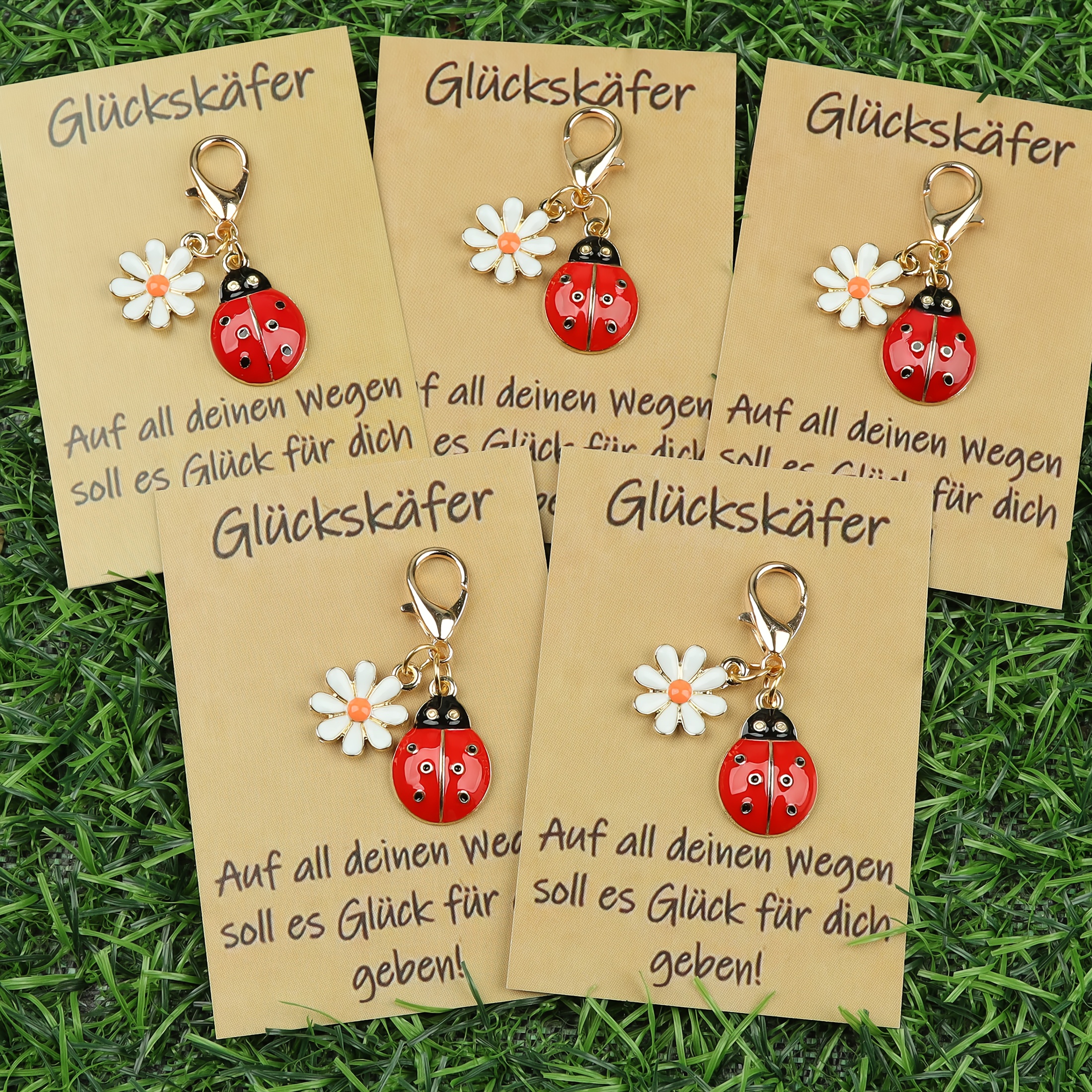 Artikelbild 3er/5er-/10er-set marienkäfer mit gänseblümchen schlüsselanhänger, deutsch     bedeutet    , inschrift: mögen alle deine wege vor dir vom   erfüllt  .   für freunde & familie als geburtstags- oder abschlussgeschenk zur übermittlung der besten wünsche