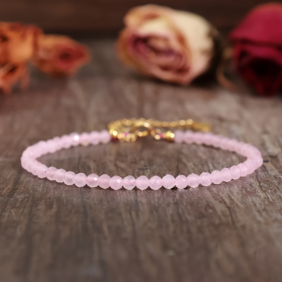 

Bracelet Chic en Perles de Quartz Rose Facettées de 3mm - Pierre Naturelle, pour Tenue Décontractée & Cadeau