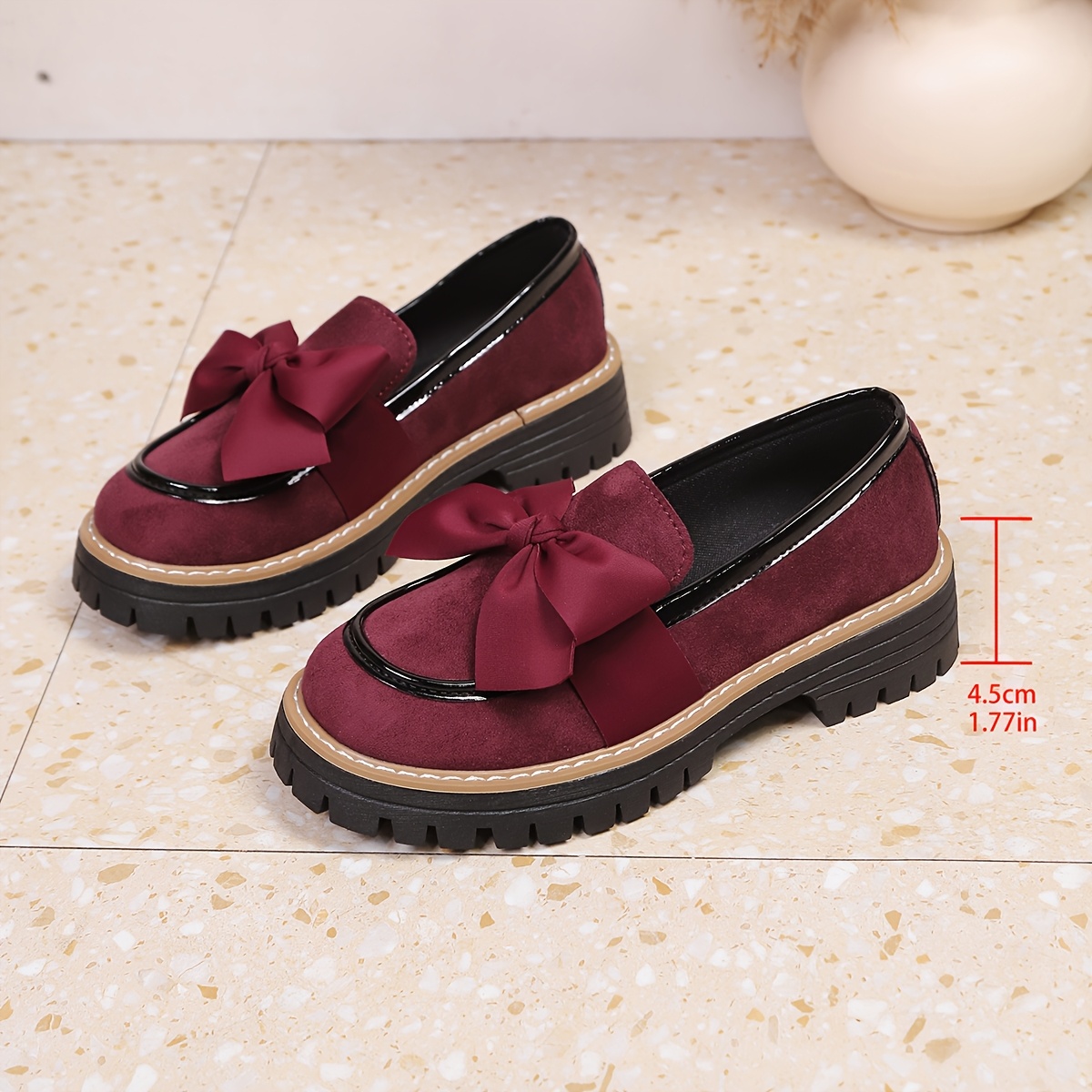 Ladies' Solid Color Bow Thick-Soled Comfortable Loafers, Versatile Shoes