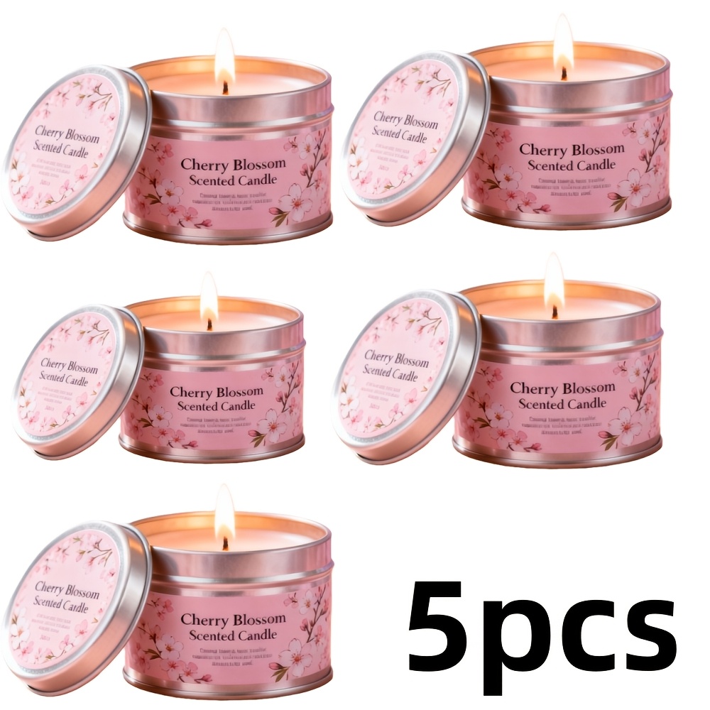 Image of 1/3/5pcs Cherry Scented Candles 3oz Metal Cans, Small And Portable, Suitable For Bedrooms, Bathrooms, Living Rooms And . Elegant Cherry Fragrance A Soft And Relaxing Atmosphere, Christmas, Halloween