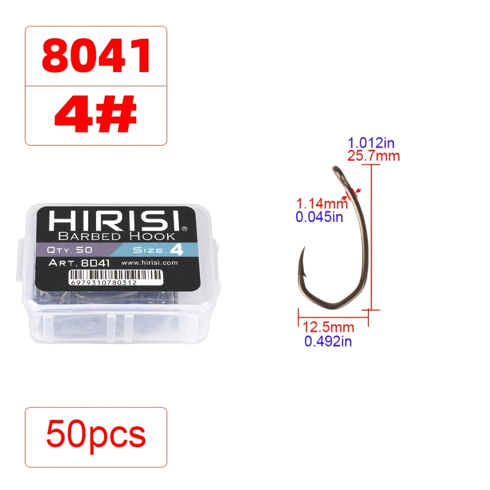 Hirisi 50-pack Barbed Hooks Designed For Carp Fishing, Featuring Sharpness And Strength, In Sizes 1, 2, 4, 6, And 8 (european Style)