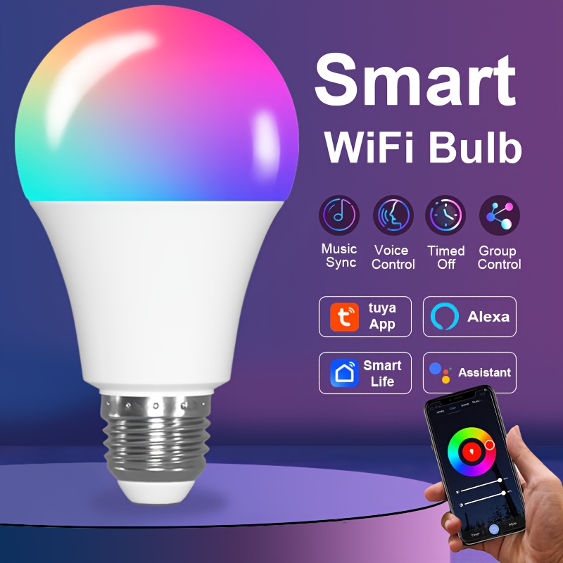 A60, 2-pack/4-pack, Doodle Smart LED Bulb, RGBCW Color Light, RGB Color Changing Light, E27 Base, 9W, AC220-240V, Compatible with Alexa and Assistant Voice Control, Works with Bluetooth and 2.4GHz WiFi, Timer Function, Smart Dimming and Color