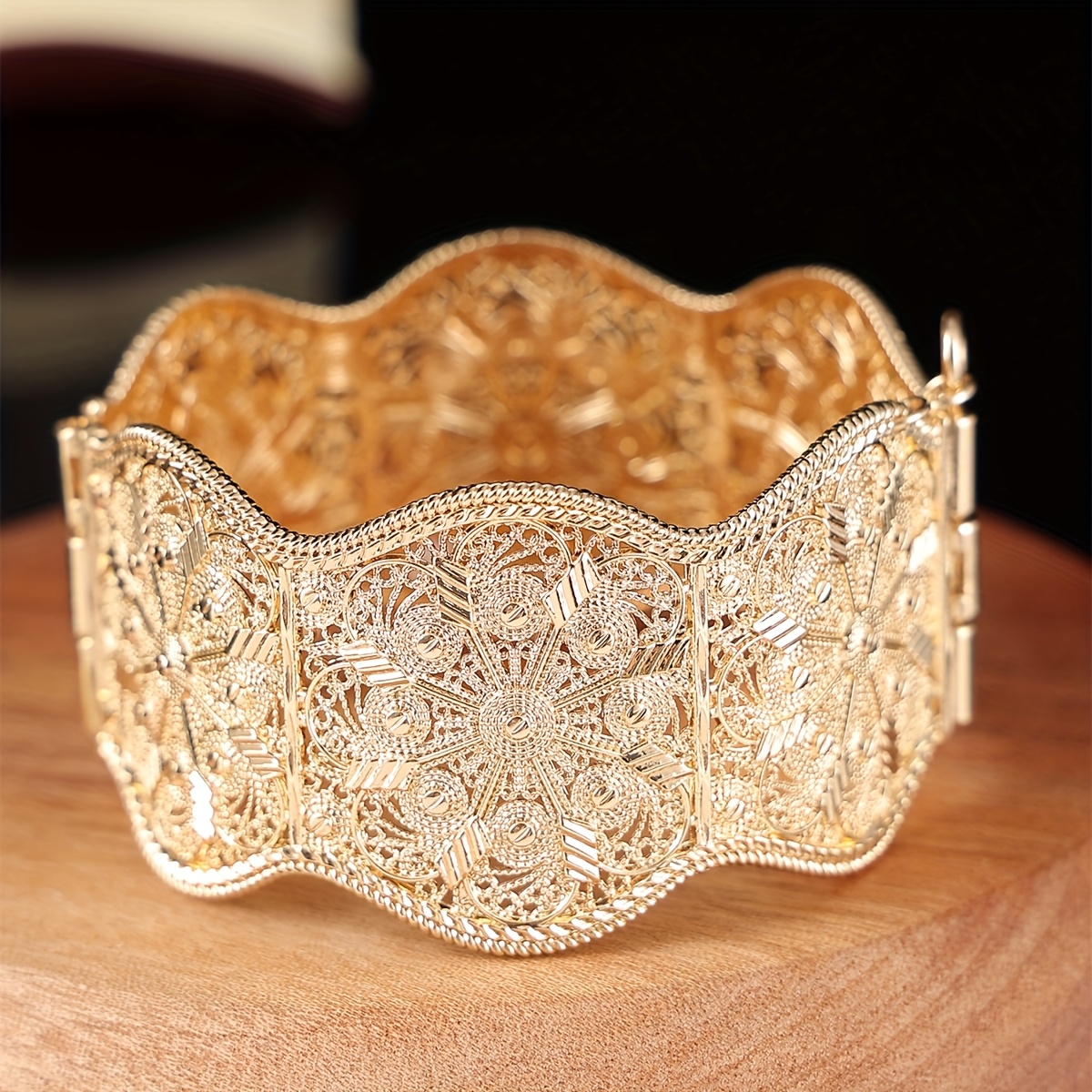 Image of 1pc Retro Kc Alloy Hollow Flower Texture Women's Wide Bracelet Suitable For Bride Wedding Banquet Party Wear Ornament Middle East Special