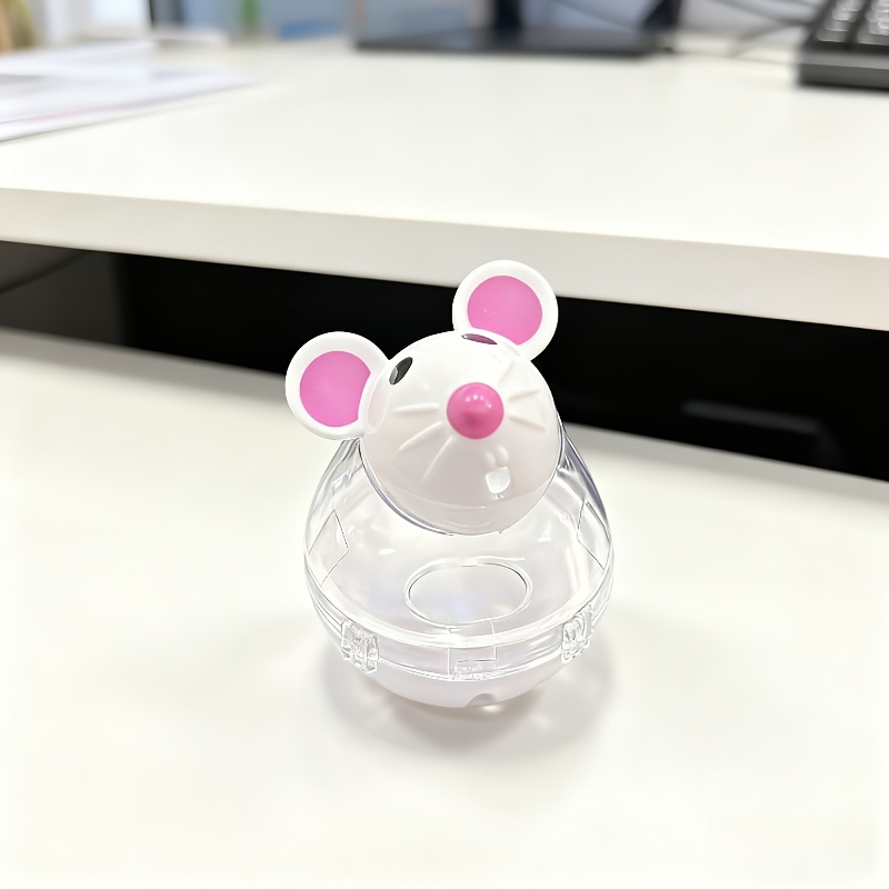 Image of Interactive Cat Feeder Toy With A Rolling Mouse Design, Made Of Pink And White Plastic, Battery-free, Suitable For Kittens And Adult Cats For Feeding And Training