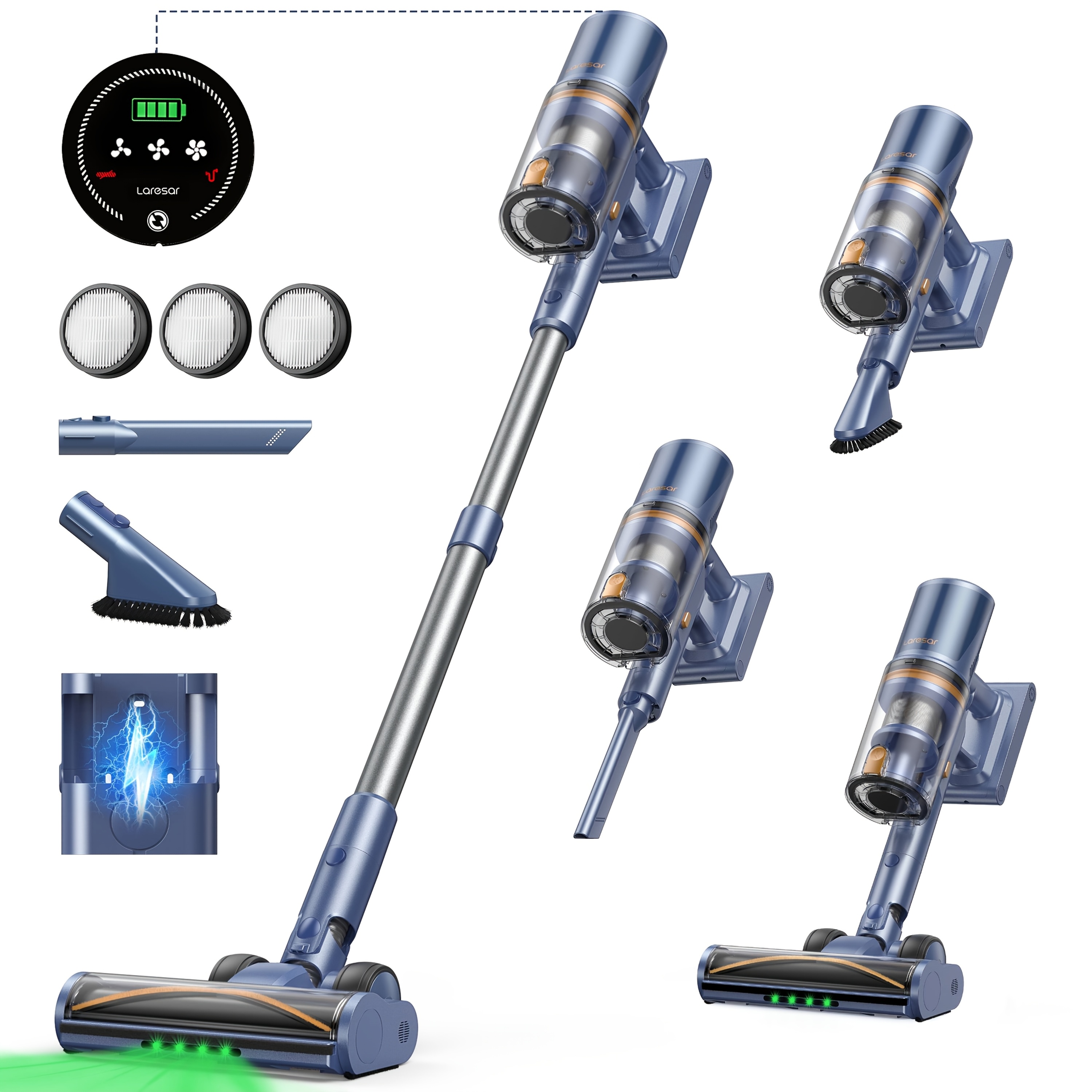Image of Laresar V11 Cordless Vacuum Cleaner 90mins Max 650w Stick Vacuum Cleaners With Charging Dock, Self-standing Handheld Vacuum With Touch Display, 6-in-1 Vacuum Cleaner For Carpet/hard Floor/pet Hair
