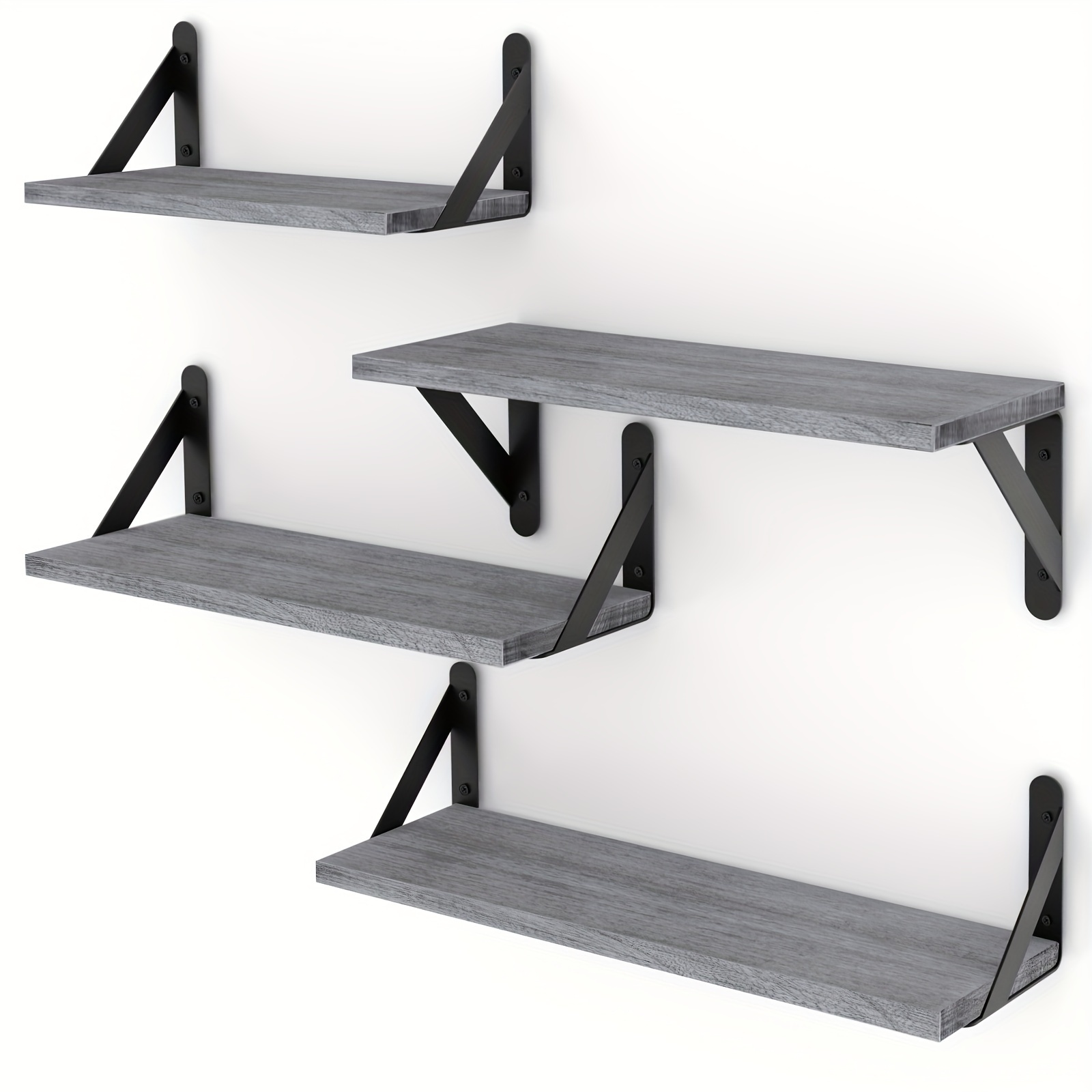 

4pcs, Floating Shelves, , Gray Wall Mounted Shelf For Living Room, Bathroom, Bedroom And Plants