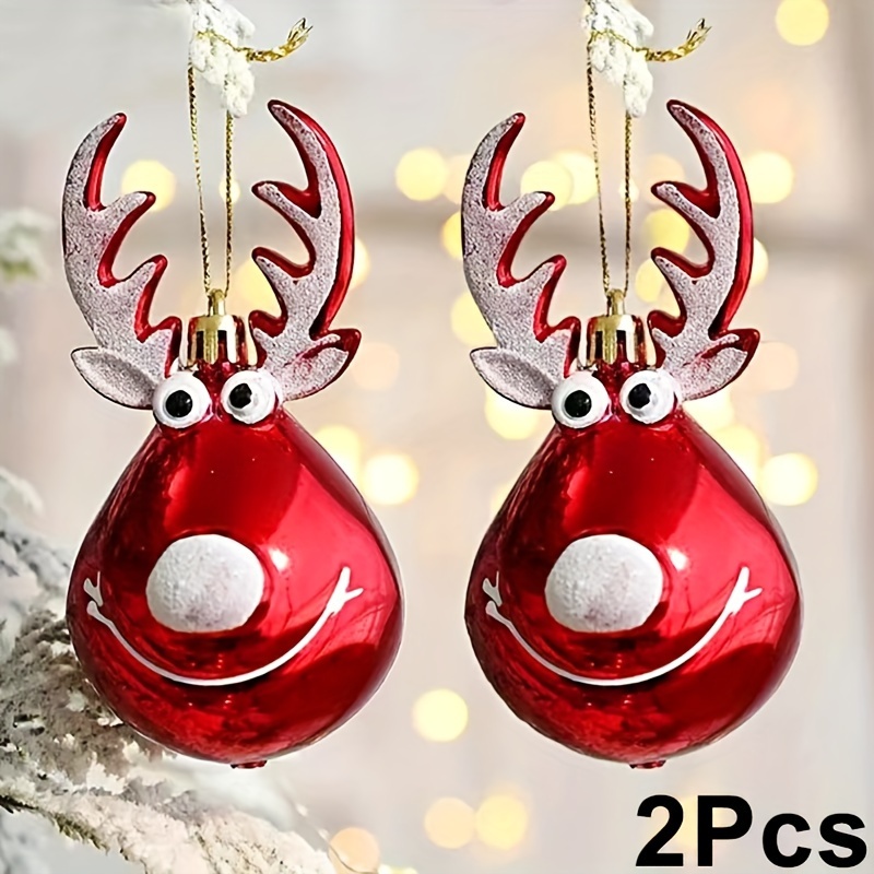 Image of 2pcs Christmas Tree Ornaments Red And Golden Reindeer Pendant Christmas Tree Hanging Decorations New Year Gift Supplies Party Decor Christmas Holiday Decor