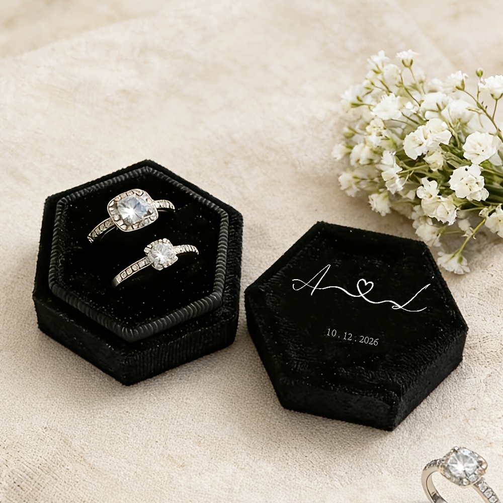 Personalized Hexagonal Velvet Ring Box, Customized Keepsake Holder