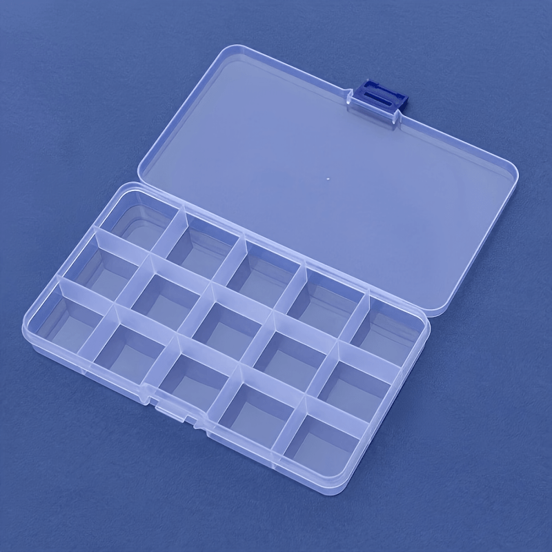 TEMU Transparent Bead Ornament Storage Box, 15-slot Fixed Grid Jewelry Organizer, Durable Material Secure Snap-closure, Durable Plastic Organizer,