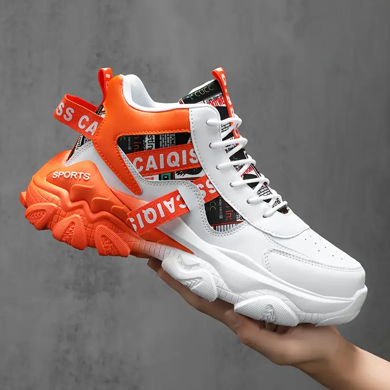 zapatillas altas para hombre - diseño geométrico y naranja con acolchado , de pvc, calzado casual para gimnasio, senderismo y uso , forro transpirable y soporte arqueado - /outdoor Detalles del producto 3