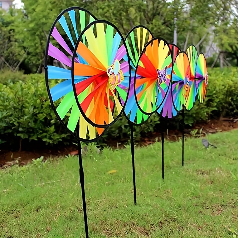 

1/2pcs, Outdoor Garden Yard Decoration, Wind Spinner Rainbow Lawn Decor Art Small Decoration, Wooden Stake Large Decoration, Camping Colorful Wheel Spinner