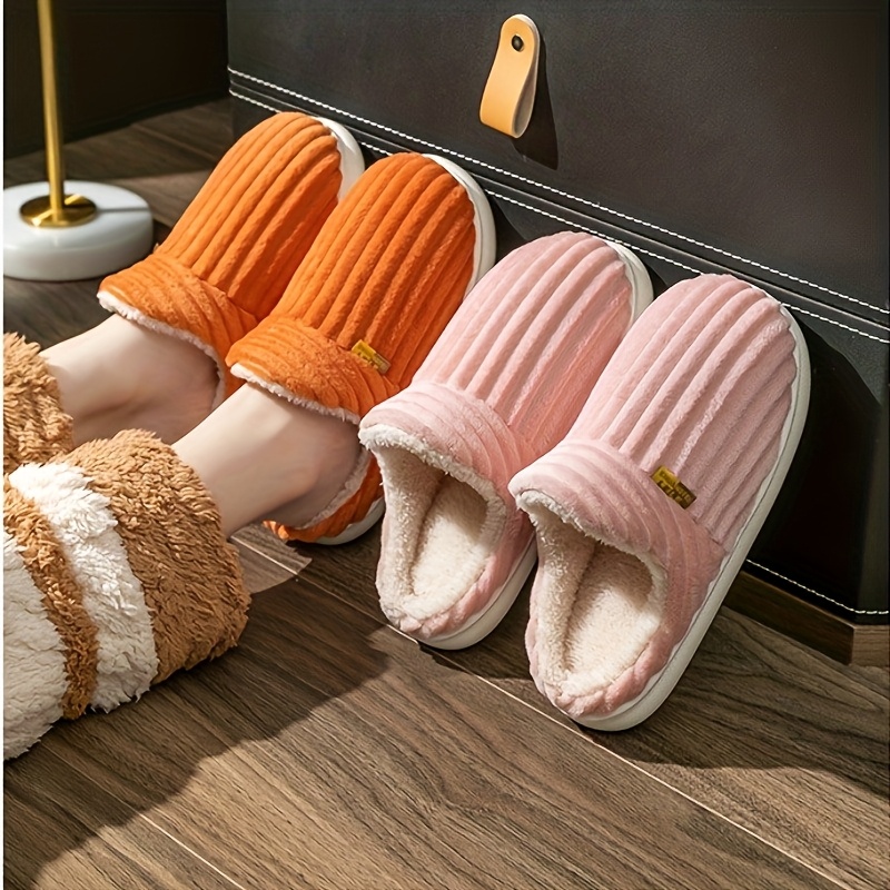 

1 Paire de chaussons élégants à rayures en tissu pour femmes, couplés intérieurs pour toutes les avec semelle TPR et semelle intérieure en tissu, chaussures de maison confortables non lavables