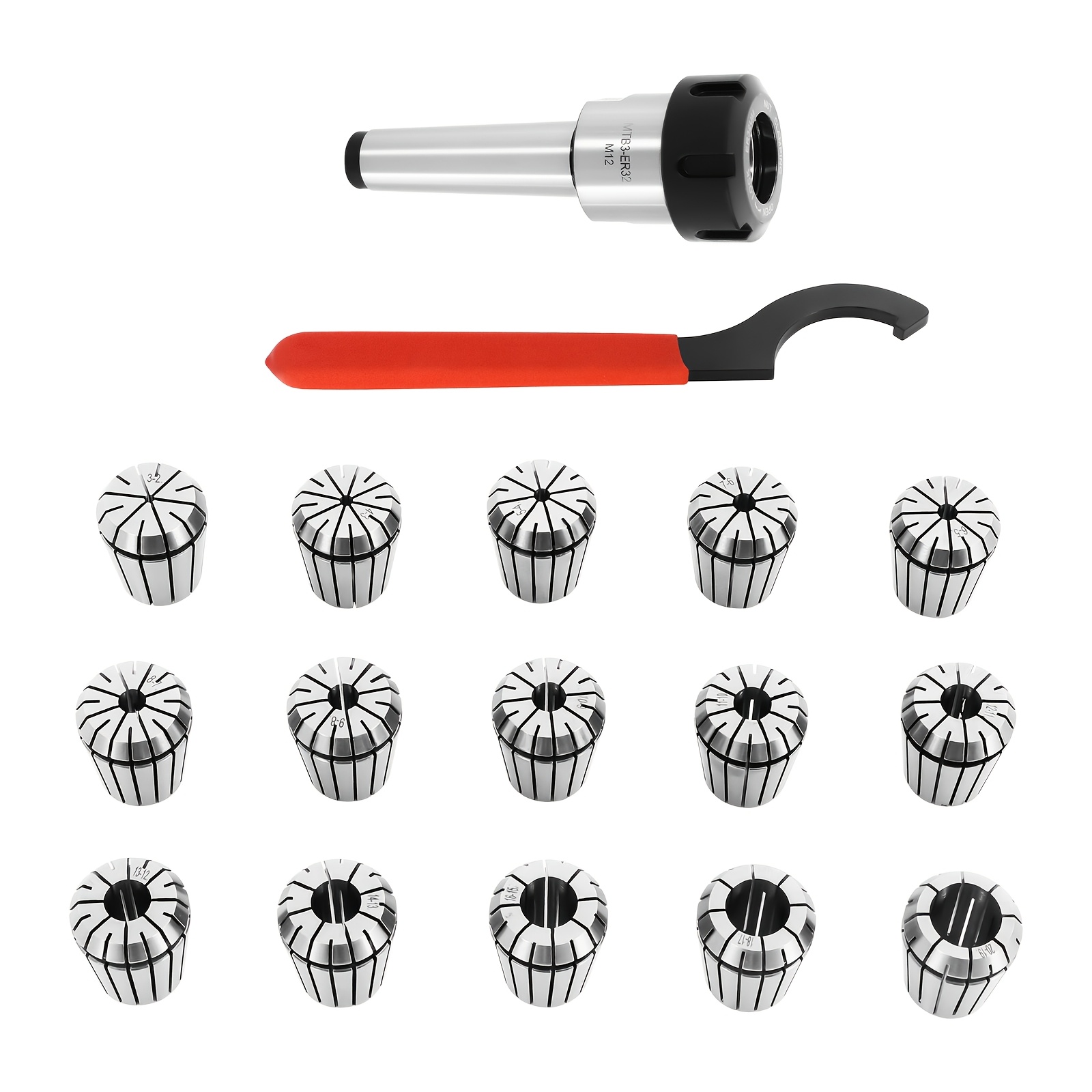 Kit De 18 Pinces De Serrage MT3 ER32 Pour Fraiseuses CNC | Précision 0,015 Mm, Filetage M12, Idéal Perçage Et Fraisage