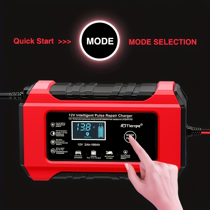 12  car battery charger maintainer fast 4ah 100ah   charging desulfurization technology temperature control for     repair charger for cars motorcycles rvs us plug magnetic material