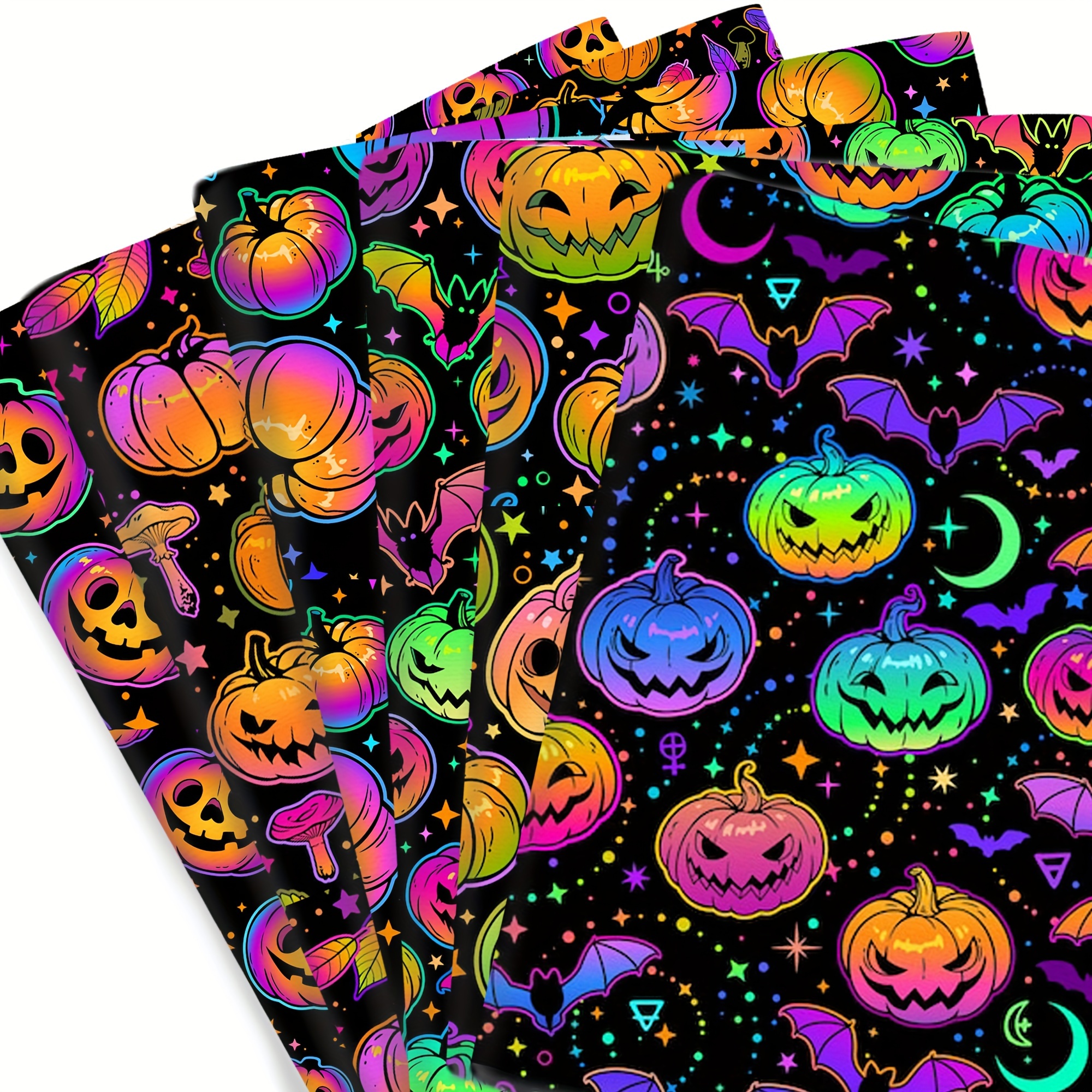 

Spooky Halloween Quilting Fabric - Moon, Pumpkin, Bat Designs In Glossy Purple, Polyester Cotton Blend, 57x19.68inch