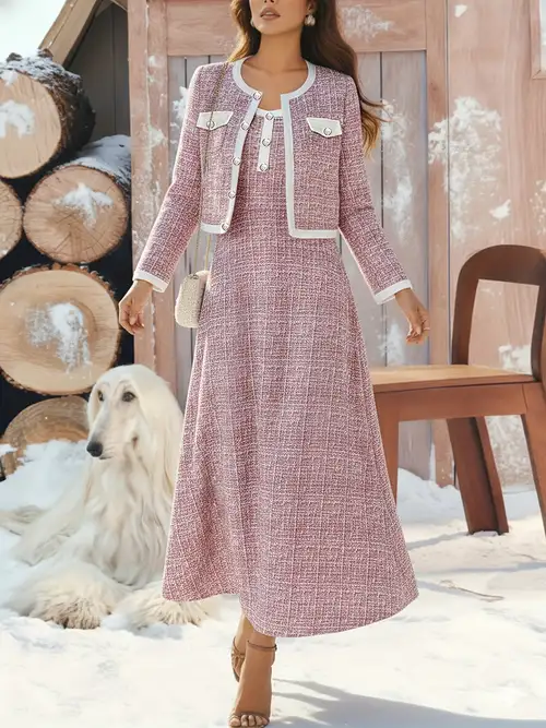 Elegant Long-Sleeve Coat with Printed Camisole Dress, Casual Color-* Long-Sleeve Jacket with * * Two-Piece Dress And Coat Set Elegant Long-Sleeve Coat with Printed Camisole Dress, Casual Color-* Long-Sleeve Jacket with * * Two-Piece Dress And Coat Set
