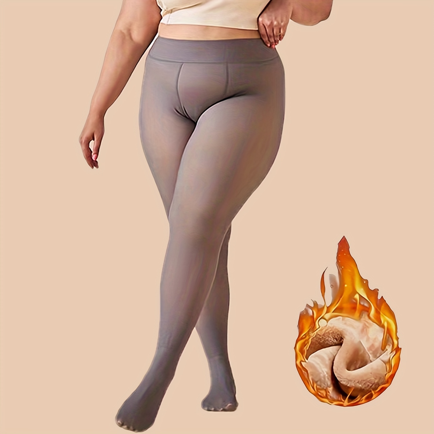 Plus Size Thermal Lined Tights Fake Translucent Pantyhose Winter Warm Fleece