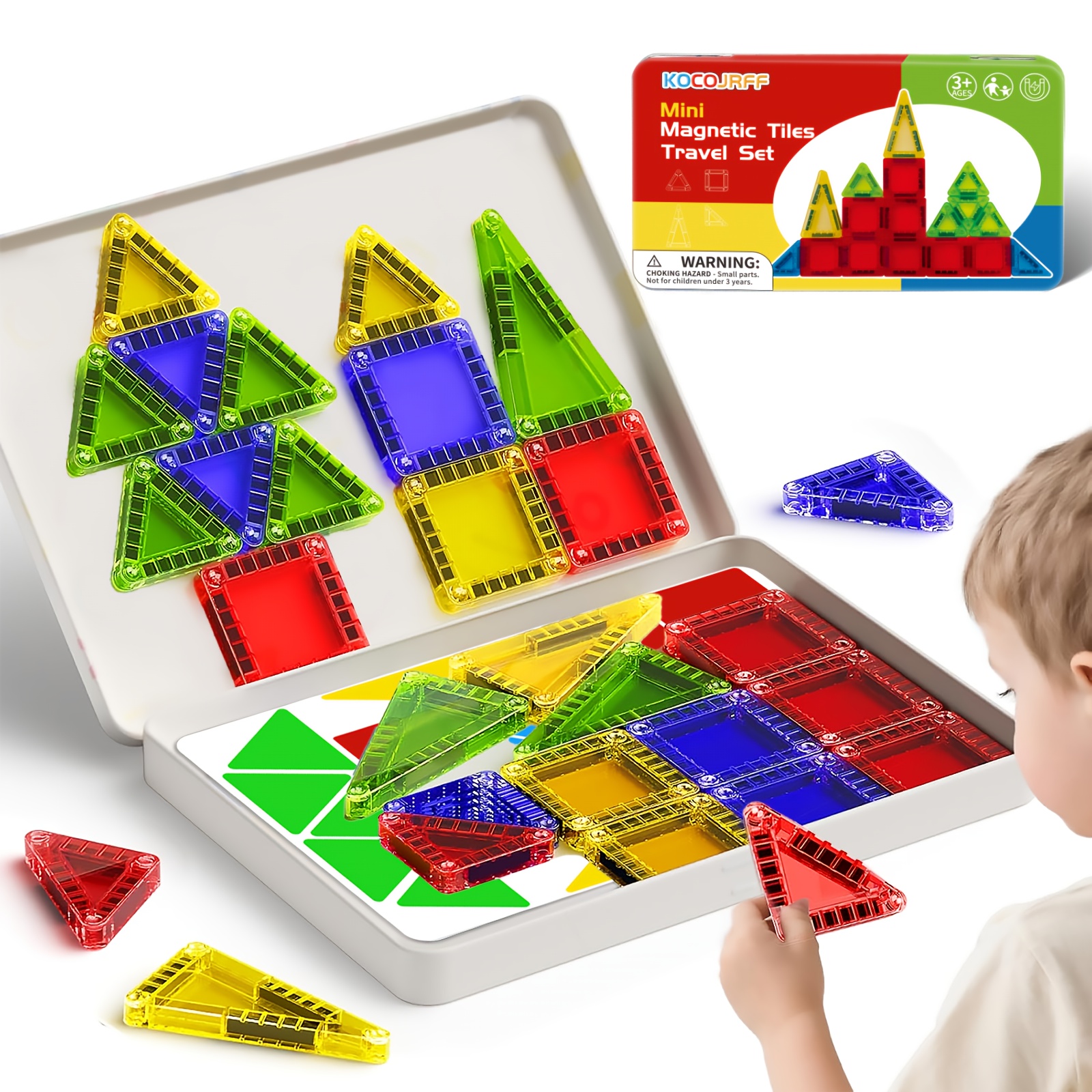 80-Piece Mini Magnetic Tiles Set – Diamond Pattern Travel Building Toys For Kids Ages 3-8 With Storage Case