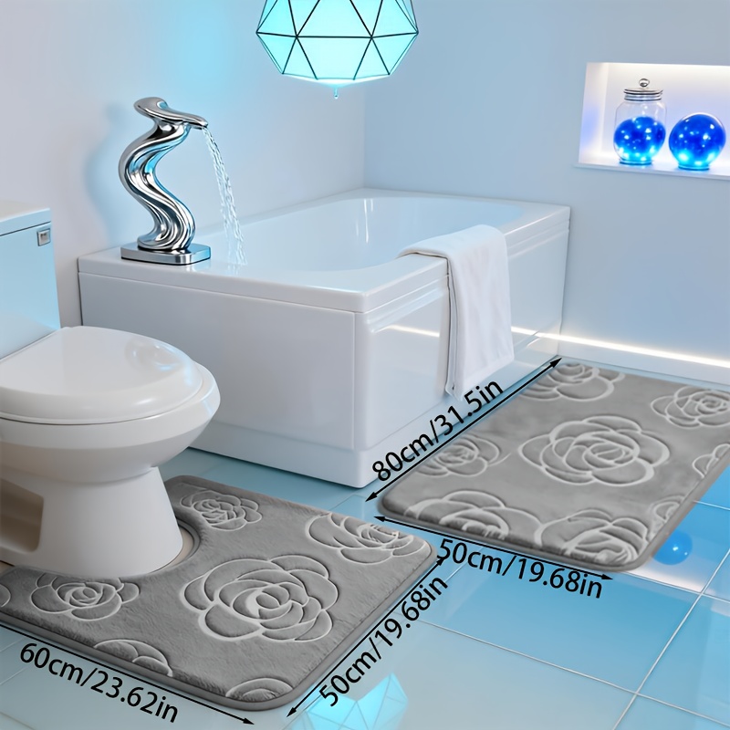 E-shop 2er-Set Rosen Anti-Rutsch Badematte Memory Foam Badezimmermatte, Bequeme Stehmatte Küche Toilette Dusche Dekorative Anti-Rutsch Matte