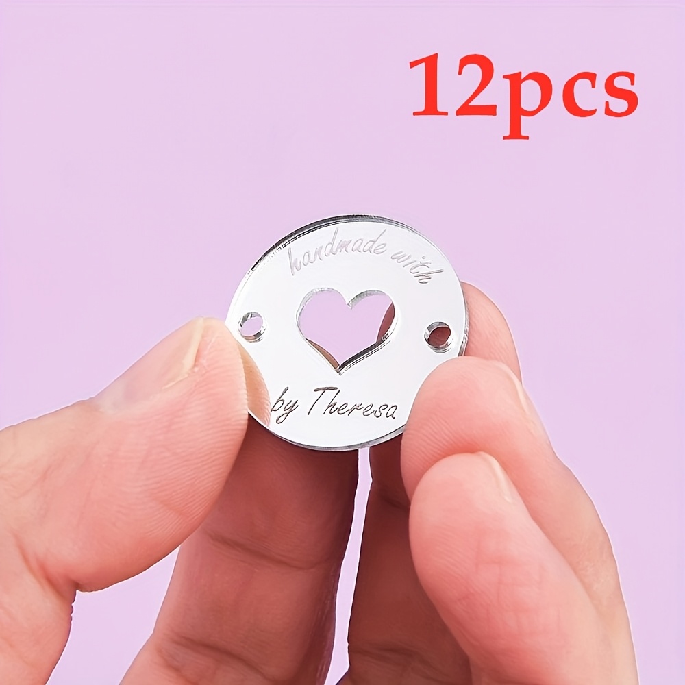 TEMU Custom Exquisite Acrylic Engraved Buttons, Personalized Mirror Acrylic Labels, For Knitting, Handmade Sewing Crafts Product Labels, Name Labels,