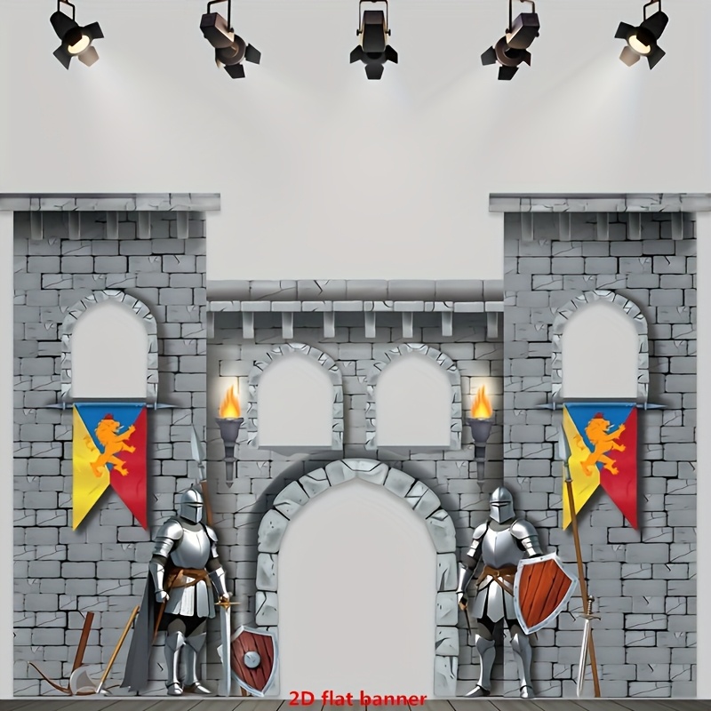 1pc Authentic Medieval Castle Fabric Photo Prop - 49x71 Inch, Durable Polyester, Featuring & Flags, Ideal For Knight & Princess Themed Parties, Versatile Use For , Gothic Accessories