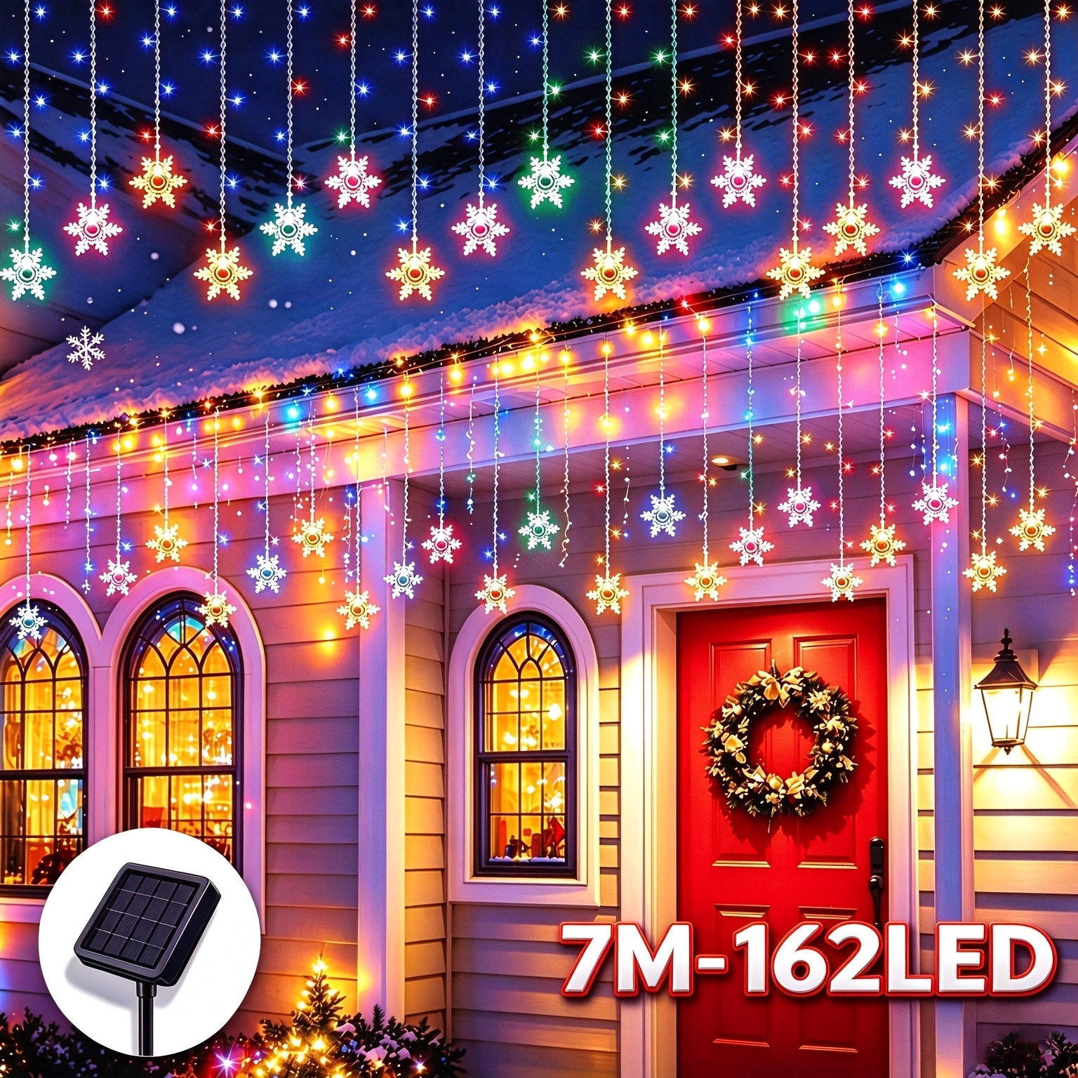 TEMU Guirlande Lumineuse Solaire de Neige de Noël pour Extérieur, 162/96 LED, Décoration de Cour de Noël - 8 d'Éclairage, Convient pour la Décoration