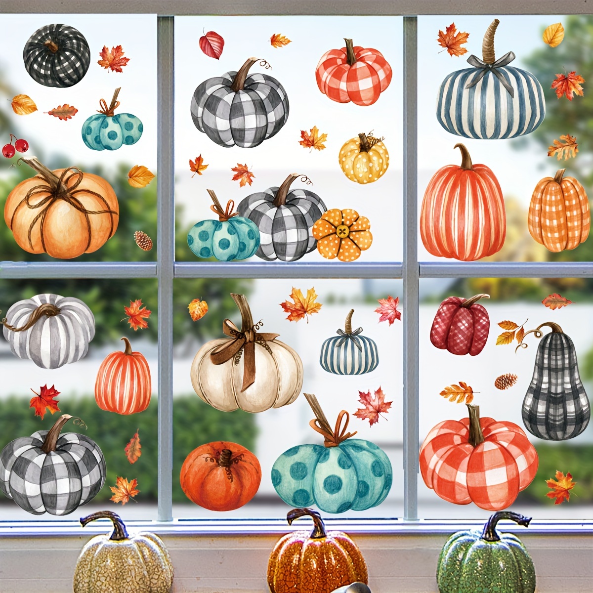 

& Pumpkin Window Clings - Reusable, Glass Decals For Thanksgiving Party, Classroom & Living Room Decor