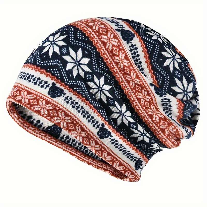 Chic Snowflake Print Beanie, Soft & Warm Skull Cap