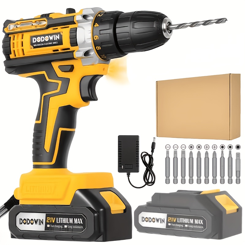 TEMU 21v Brushless Impact Wrench Power Tool Combo Set, With 1/2 Batteries And Charger, Cordless Electric Drill, Impact Driver With Full Accessories,