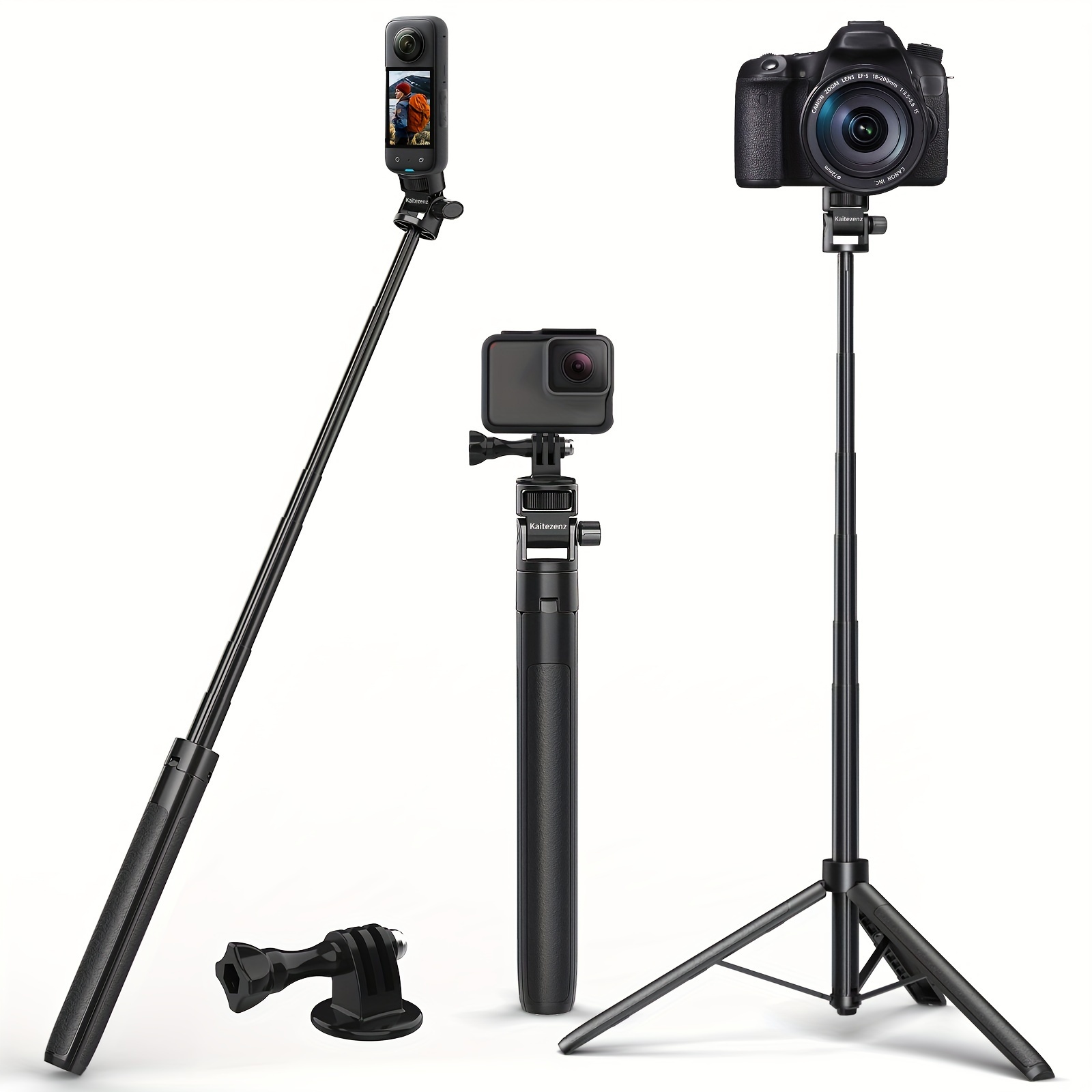 Image of Rubesee Selfie Stick Tripod For Camera, 62" Extendable Tripod Stand With 360°degree 1/4" Screw, Portable Lightweight Camera Tripod For Max Hero 11 10 6 5 Action Camera