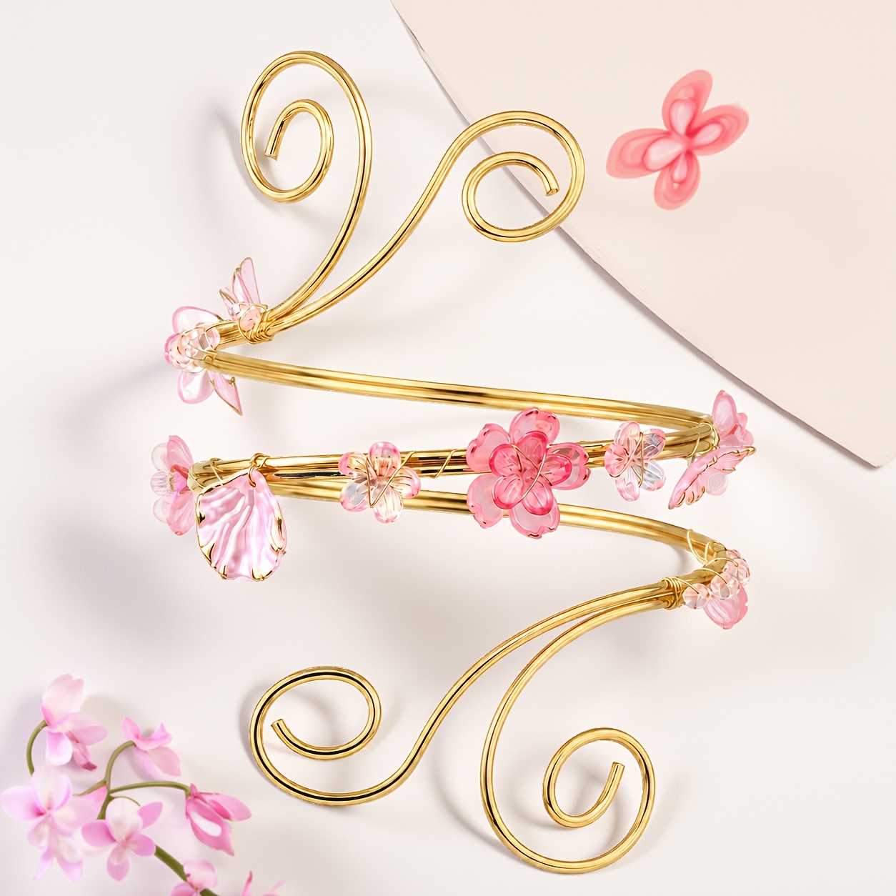 TEMU 1pc Women's Flower Arm Cuff, Pink Flower Open Bangle Bracelet For Parties, Banquets, Beach Vacations, And Daily Wear Accessories