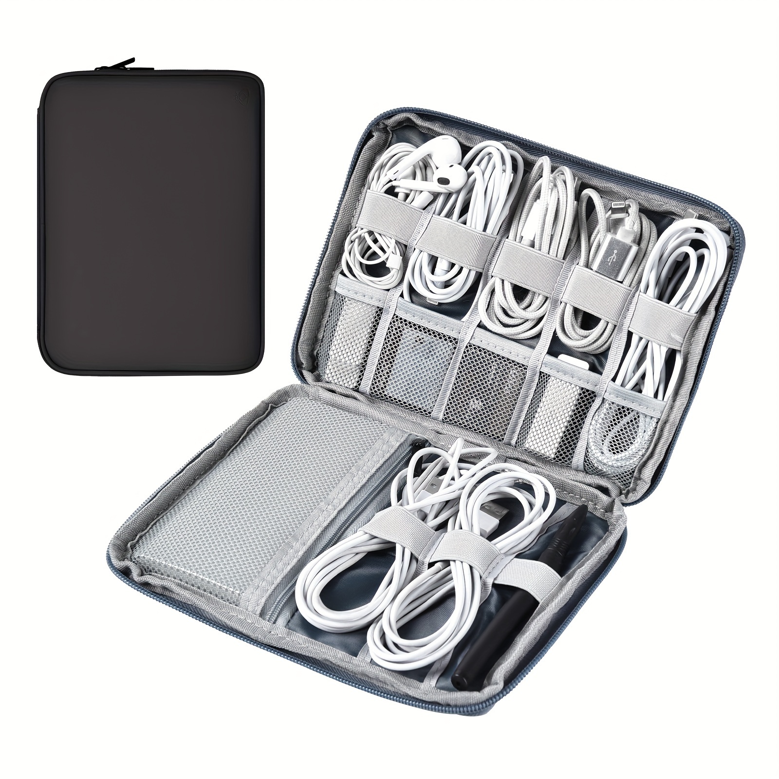 pu leather cable organizer bag portable organizer travel case for charger electronic accessories