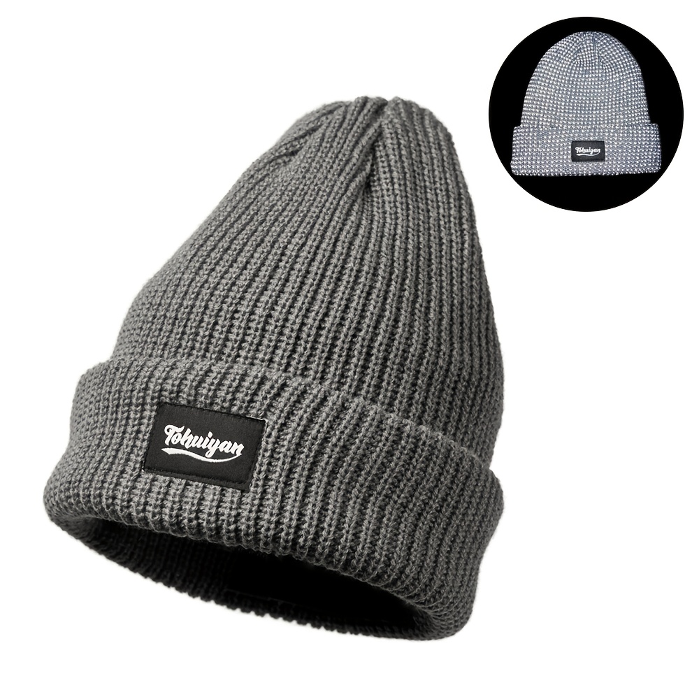 Image of Men Women -the-dark Knit Hats Night Walking Shiny Caps Autumn Winter Warm Beanie Hat For Outdoor Sports