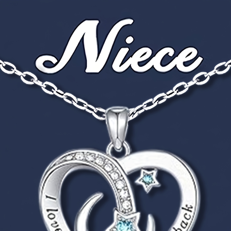 

2pcs Necklace With Gift Card To Niece Love Heart Stars Moon Pendant Necklace Thanksgiving Christmas New Year Gift Birthday Gift Party Jewelry