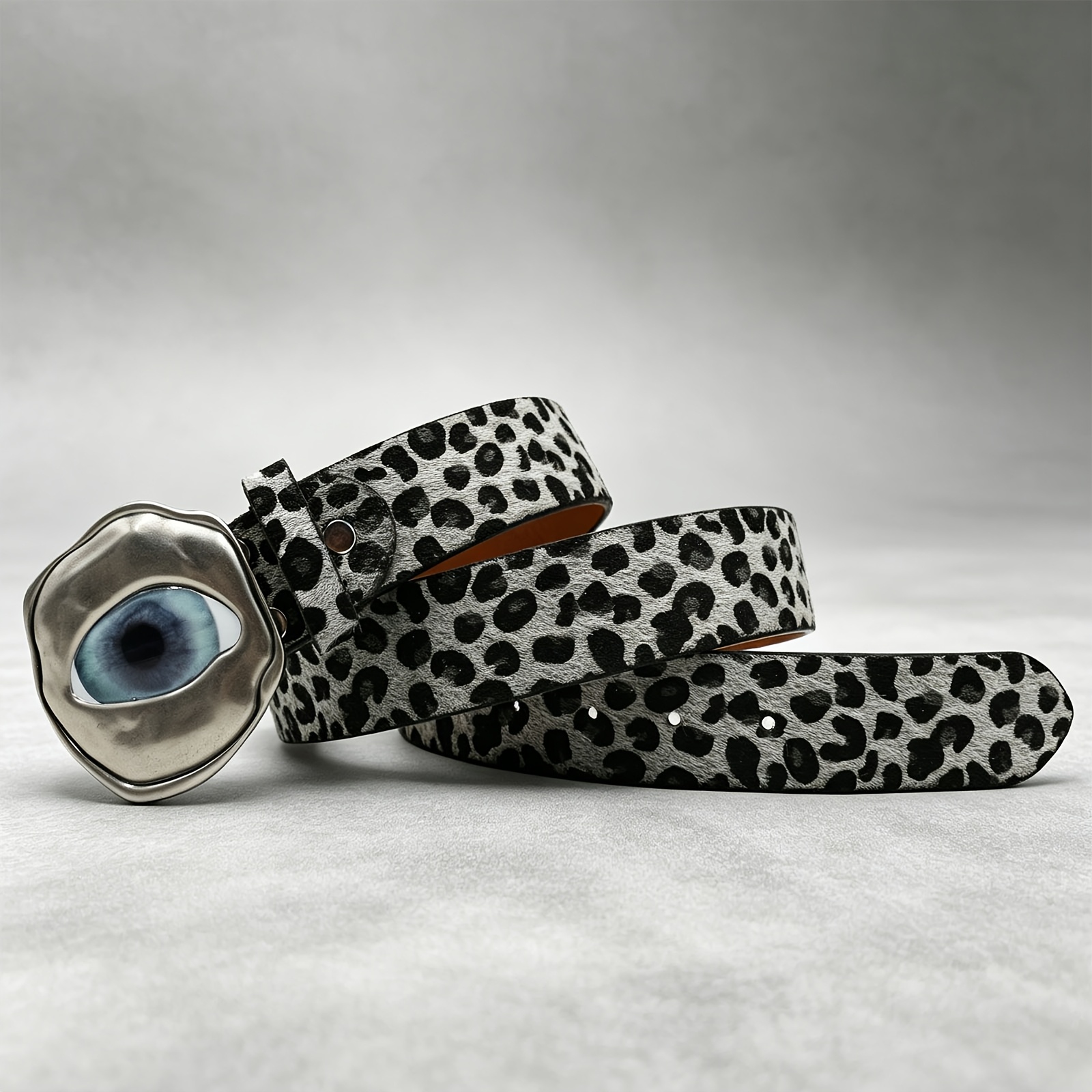 TEMU Gray Leopard Print Belt With Evil Eye , Gothic Punk Waist Belt For Women Men Y2k Print Belt With , Novelty Gothic Streetwear Belt