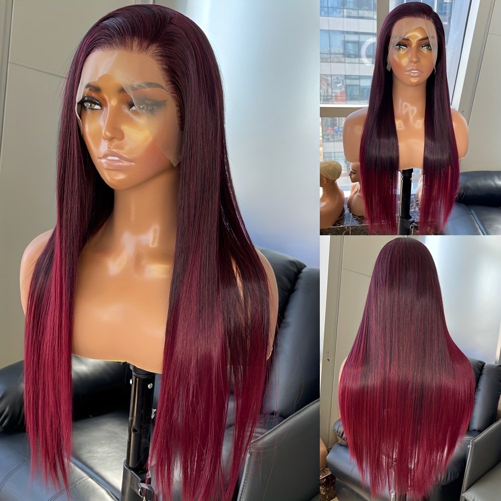 Cherry Red Highlights Dark Red Hair Straight Straight Hair With
